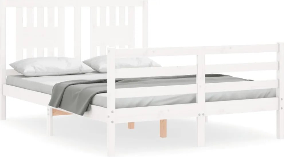 vidaXL Cadru de pat cu tăblie, dublu, alb, lemn masiv