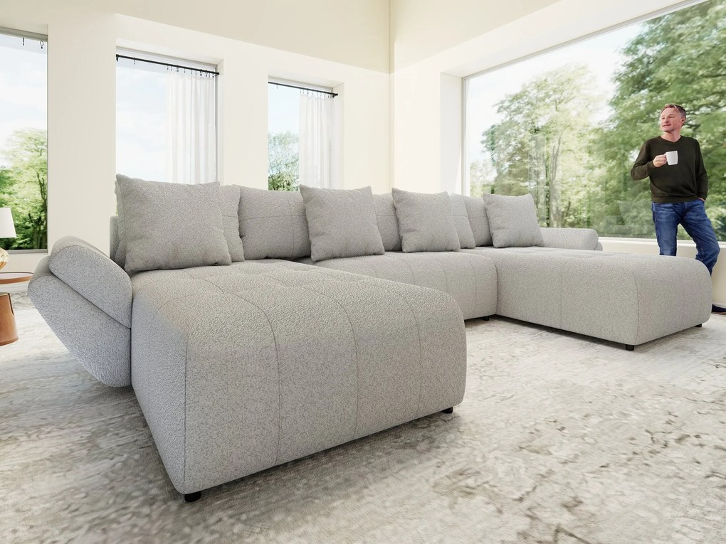 Colțar extensibil dumonde cu ladă de depozitare si sezut confortabil din spuma high-density, Berlin U Euphoria Dove 380x180 cm