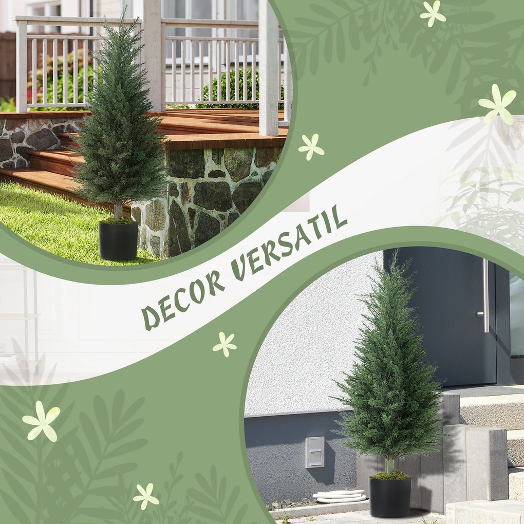 Outsunny Set 2 Plante Artificiale de Chiparos cu 362 Frunze și Ghiveci cu Ciment și Mușchi, Plante Rezistente la UV, Ø40x90 cm, Verde | Aosom Romania