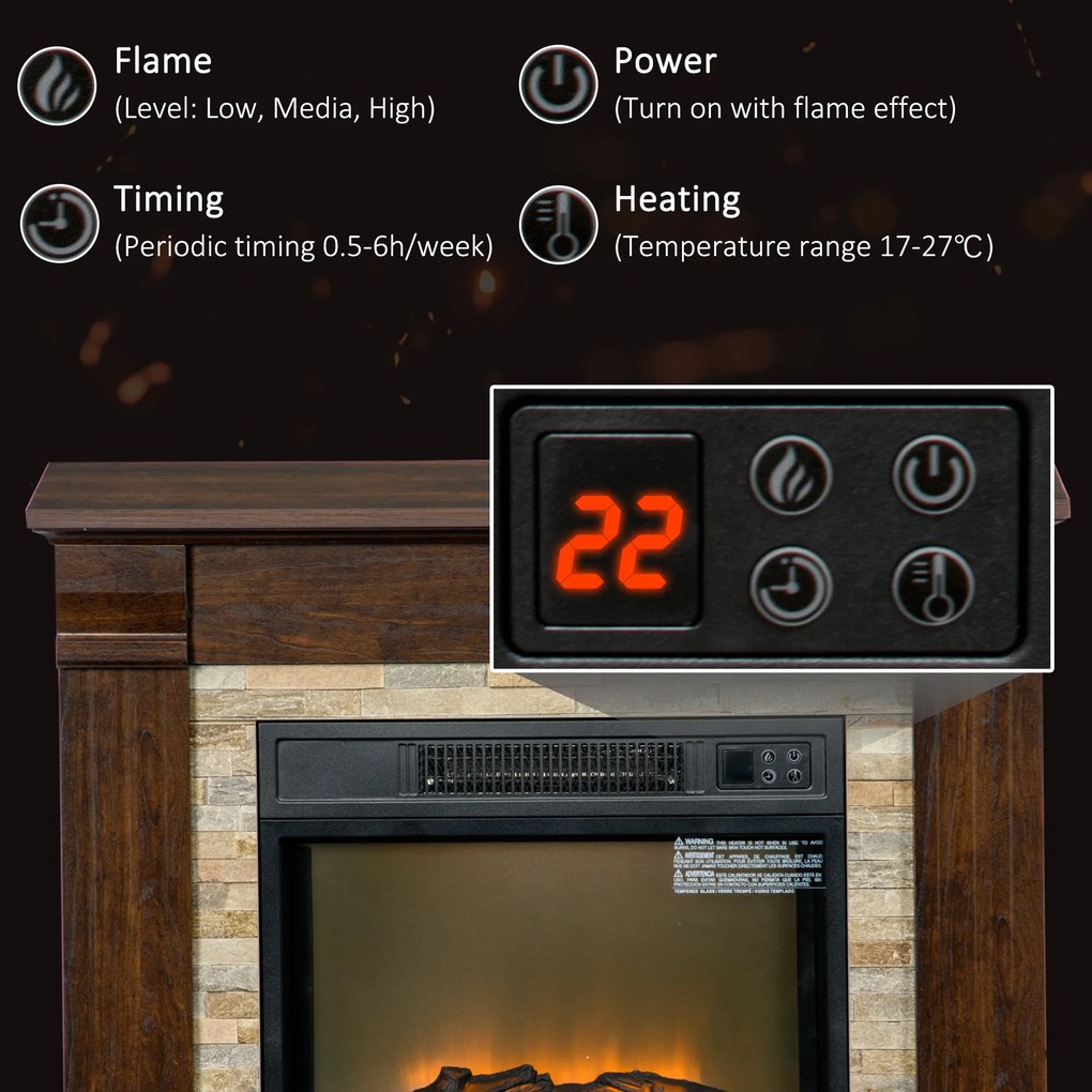 HOMCOM Semineu Electric de Podea cu Timer, Temperatura Reglabila, din Metal, ABS si PAL, 80x21.6x67.8 cm, Maro | Aosom Romania