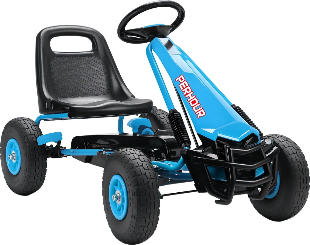 AIYAPLAY Gokart cu pedale pentru copii, scaun reglabil pe înălțime, roți EVA, frână, ambreiaj, 3-8 ani, Albastru | Aosom Romania