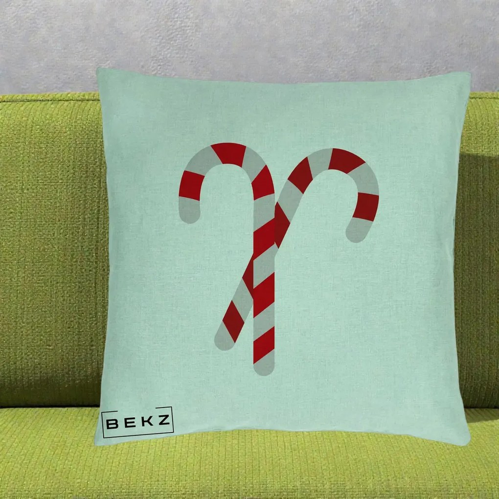 Perna Decorativa Candy Cane de Craciun, 40x40 cm, Verde Menta, Husa Detasabila, Perna Inclusa, BEKZ®