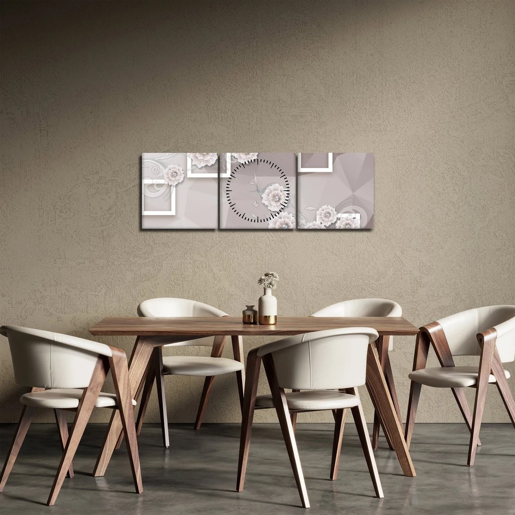 Tablou - Imagine flori bej (cu ceas) (90x30 cm)