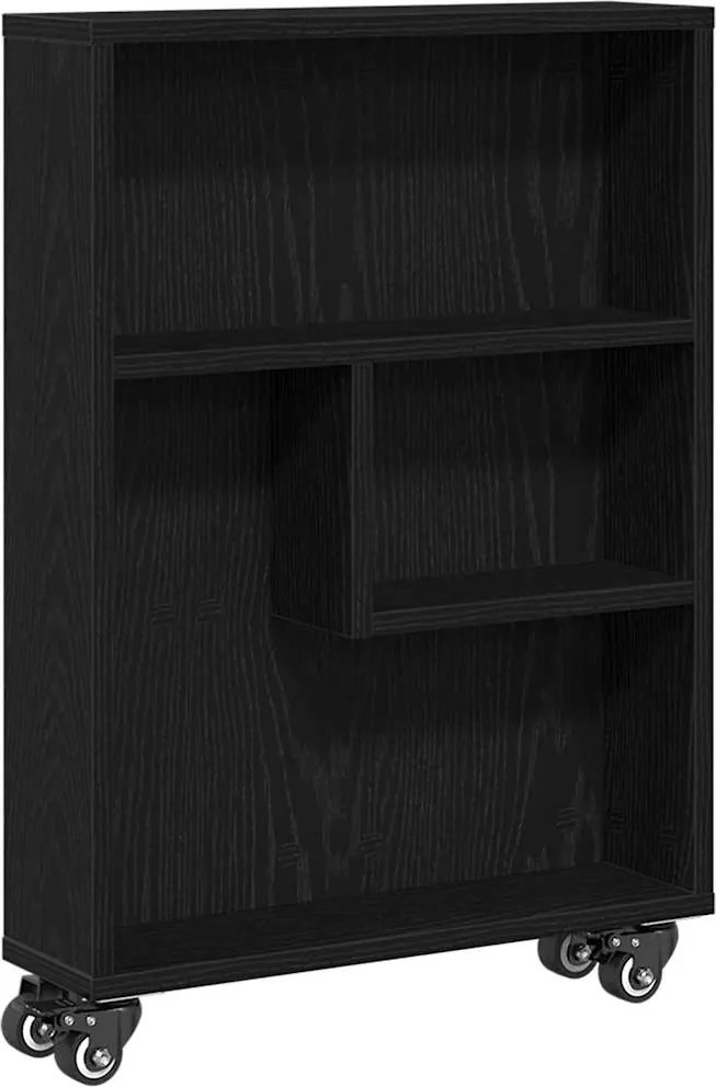 vidaXL Trolley pentru Depozitare Îngust Stejar Negru 48 x 13 x 68 cm