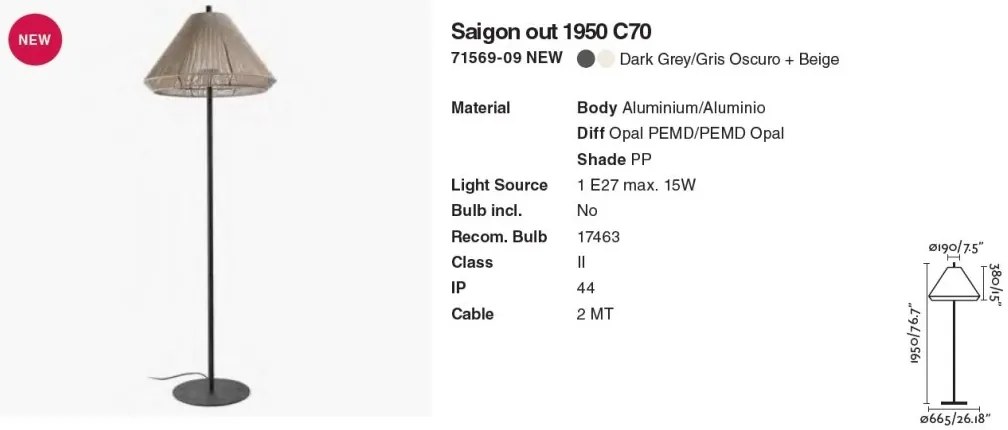 Lampa de podea iluminat exterior decorativ SAIGON 195/C70 gri/bej