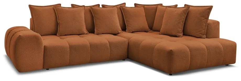 Colțar teracotă extensibil/cu spațiu de depozitare cu tapițerie din chenille (cu colț pe partea dreaptă/în formă de ”L”) Everest – Bobochic Paris