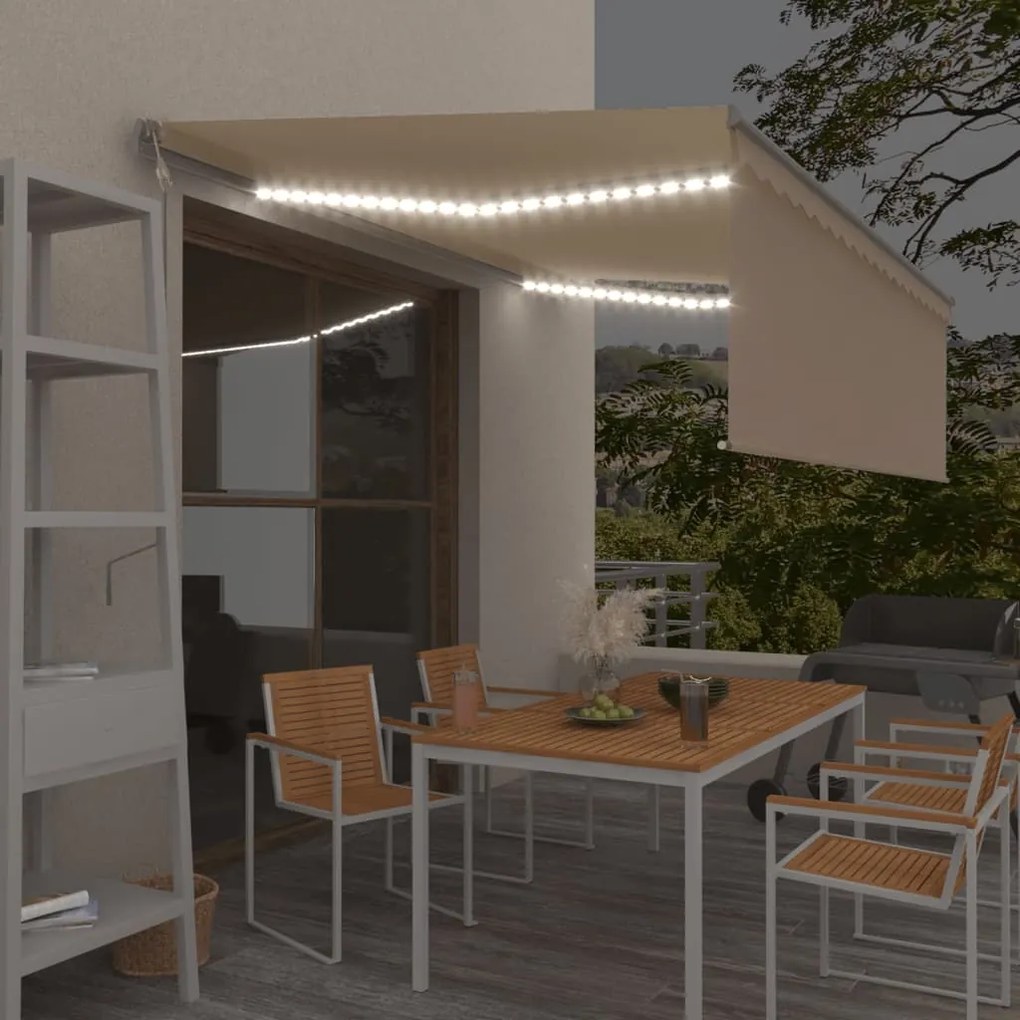 vidaXL Copertină automată cu stor&amp;senzor vânt&amp;LED, crem, 4x3 m