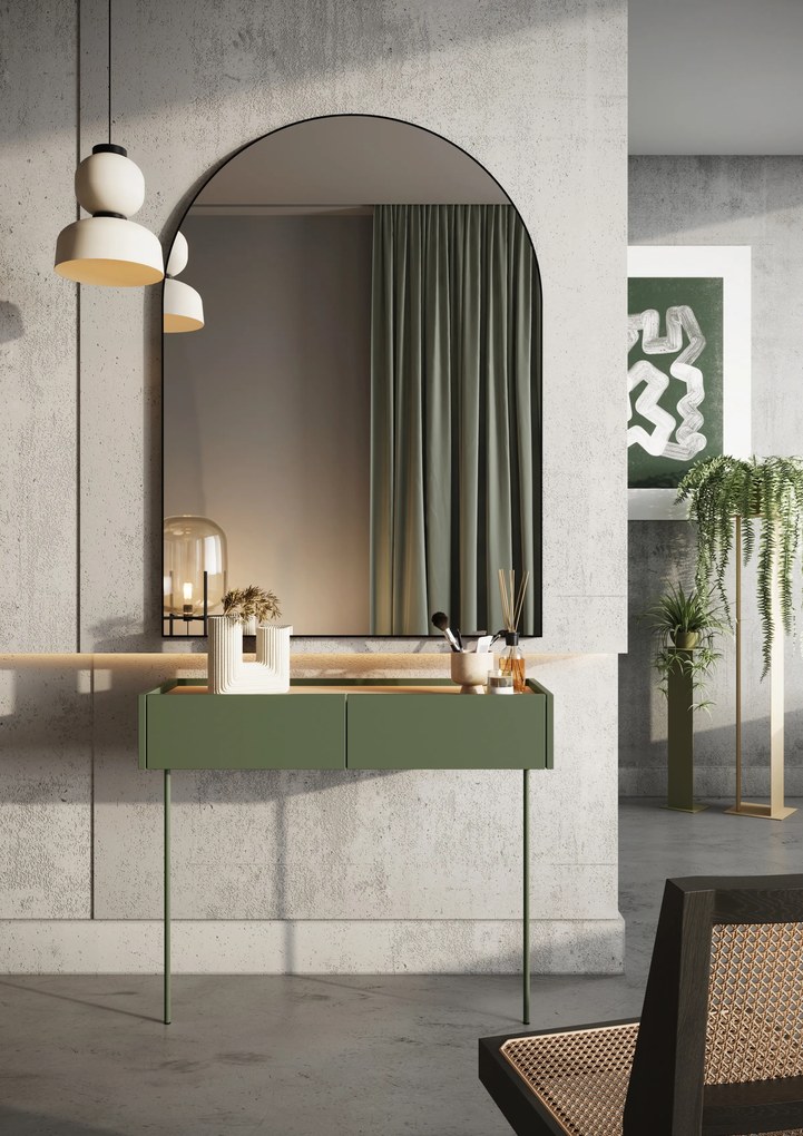 Consolă / masă de toaletă modernăcu două sertare Desin 2S - olive / Stejar nagano