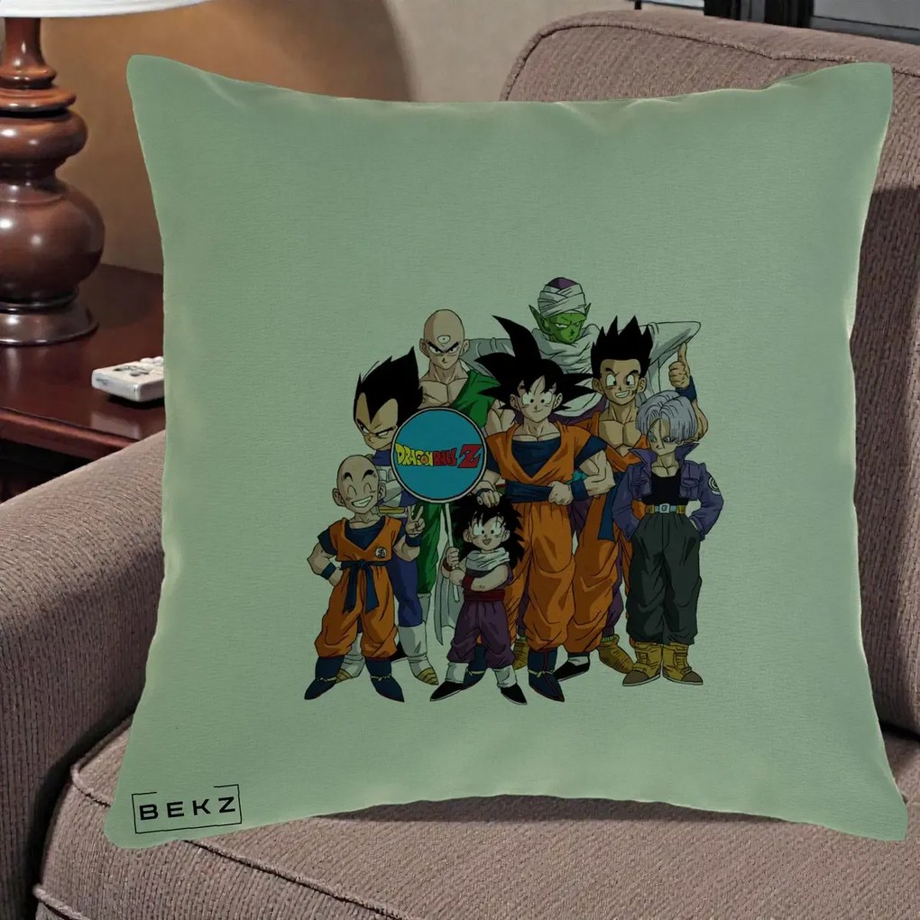 Perna Personalizata Dragon Ball Z Grup Complet, 40x40 cm, Verde, Husa Detasabila, Perna Inclusa, BEKZ®