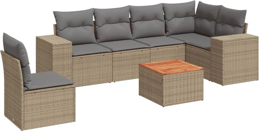vidaXL Set canapele de grădină, 7 piese, cu perne, bej, poliratan