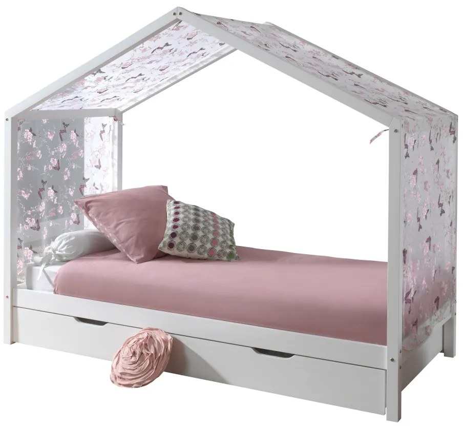 Set DALLAS în alb este format dintr-un Pat copii Vipack fără gard (90 x 200 cm), un sertar și un set textil.