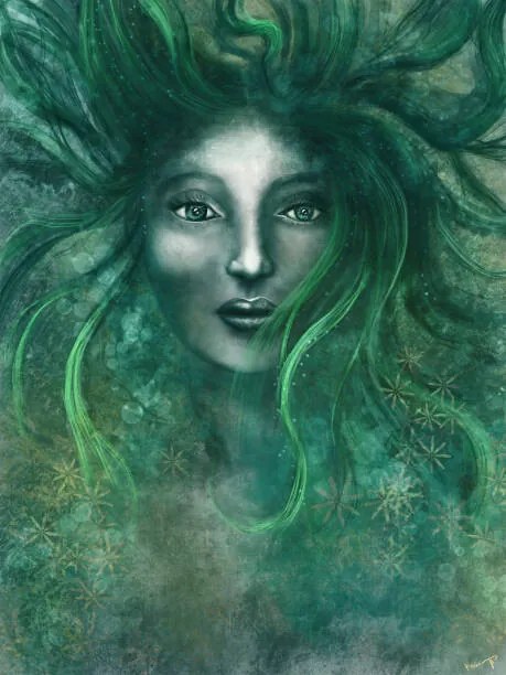 Ilustrație Magical woman with green hair - Digital Painting, unikatdesign