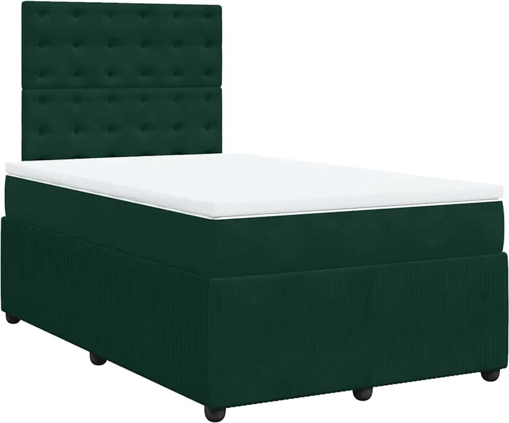 vidaXL Pat box spring cu saltea, verde închis, 120x190 cm, catifea