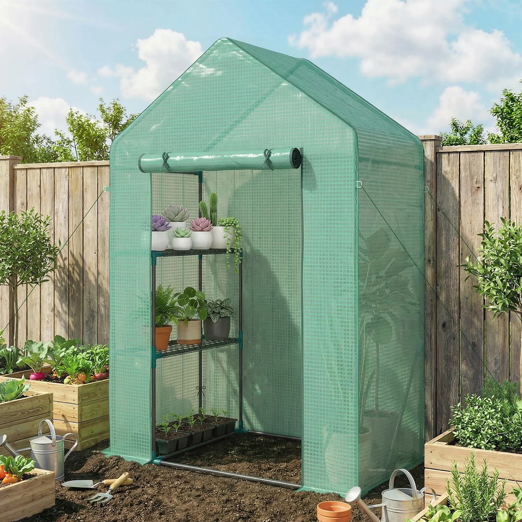 Outsunny Seră de Grădină 143 x 73 x 195 cm cu Rafturi cu 2 Etaje, Verde | Aosom Romania