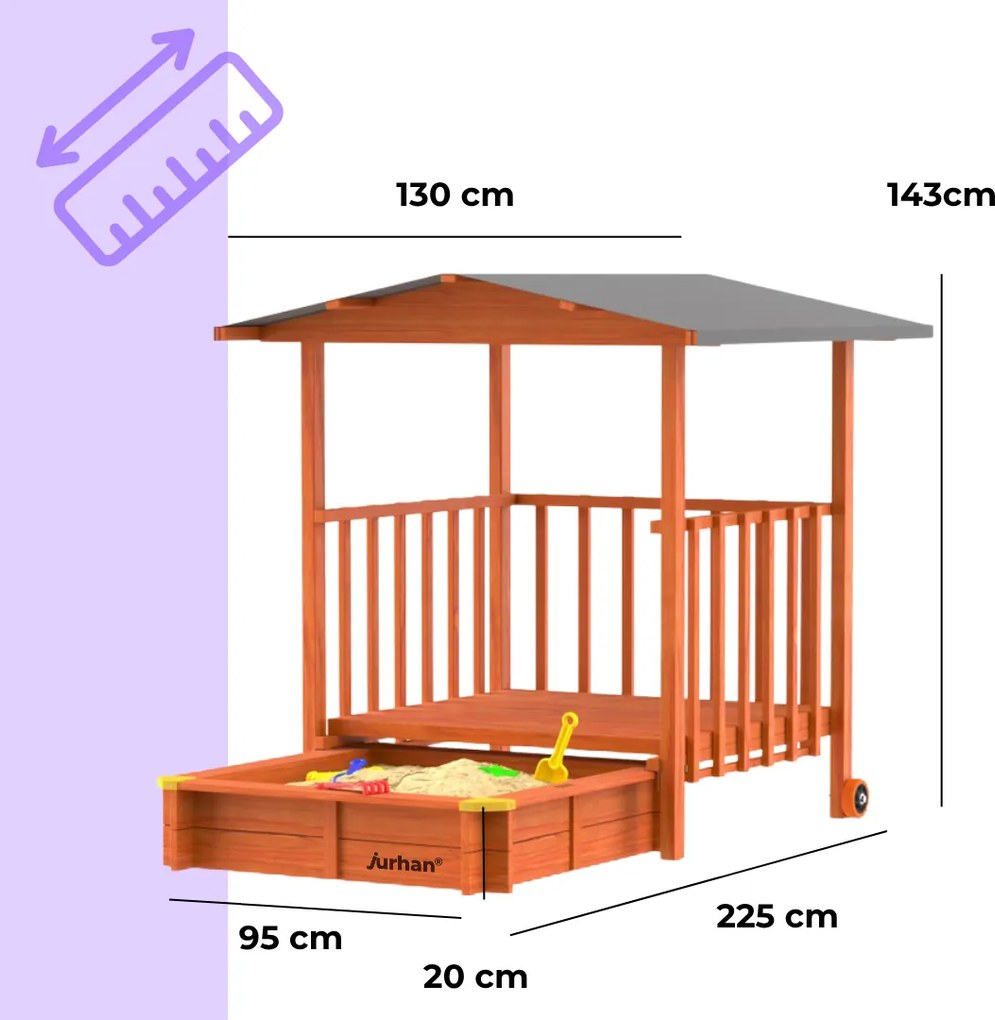 Groapa cu nisip cu verandă SUNNY, 130x130x143cm, maro/gri Jurhan