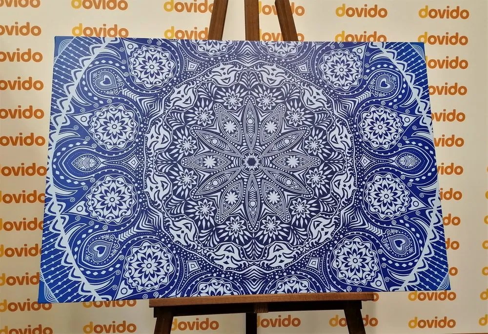 Tablou Mandala ornamentală cu dantelă în culoarea albastră