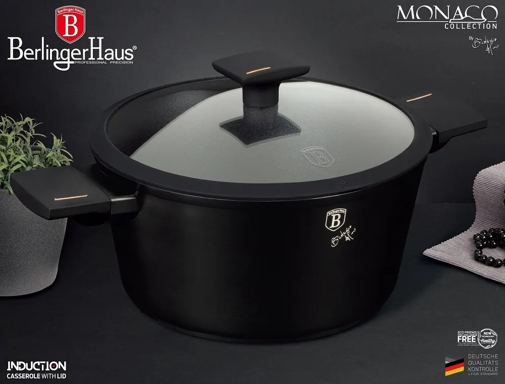 Oală cu capac 20 cm, 2.2 L Berlinger Haus BH 7086, Monaco Collection, antiaderentă cu titan, pentru gătit zilnic