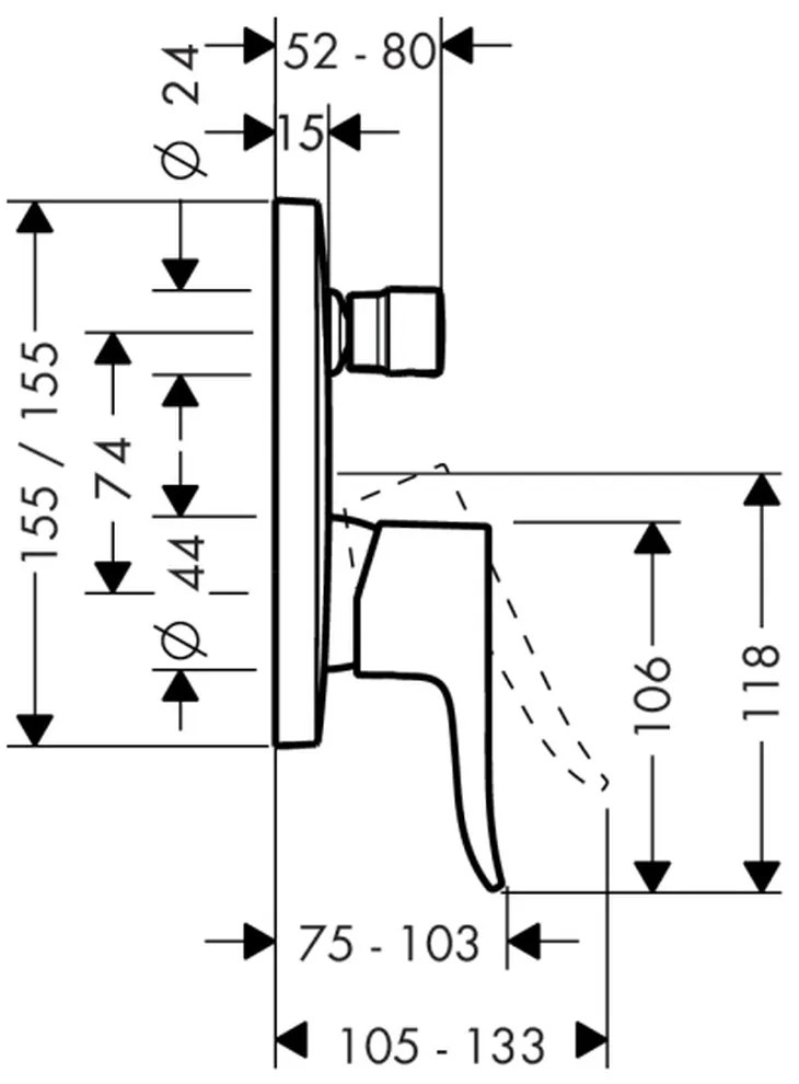 Baterie dus Hansgrohe Metris incastrata pentru corp ingropat, patrata, crom 31454000 Patrata