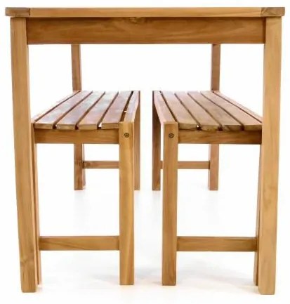 Set banci și masă de grădină, tec tratat, 135 cm