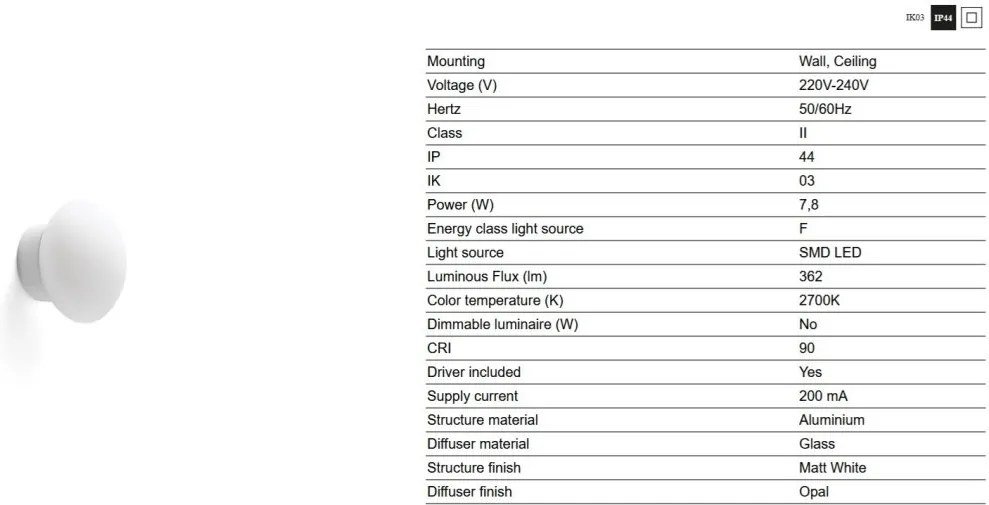 Aplica LED pentru baie IP44 NUBO D-12cm alba