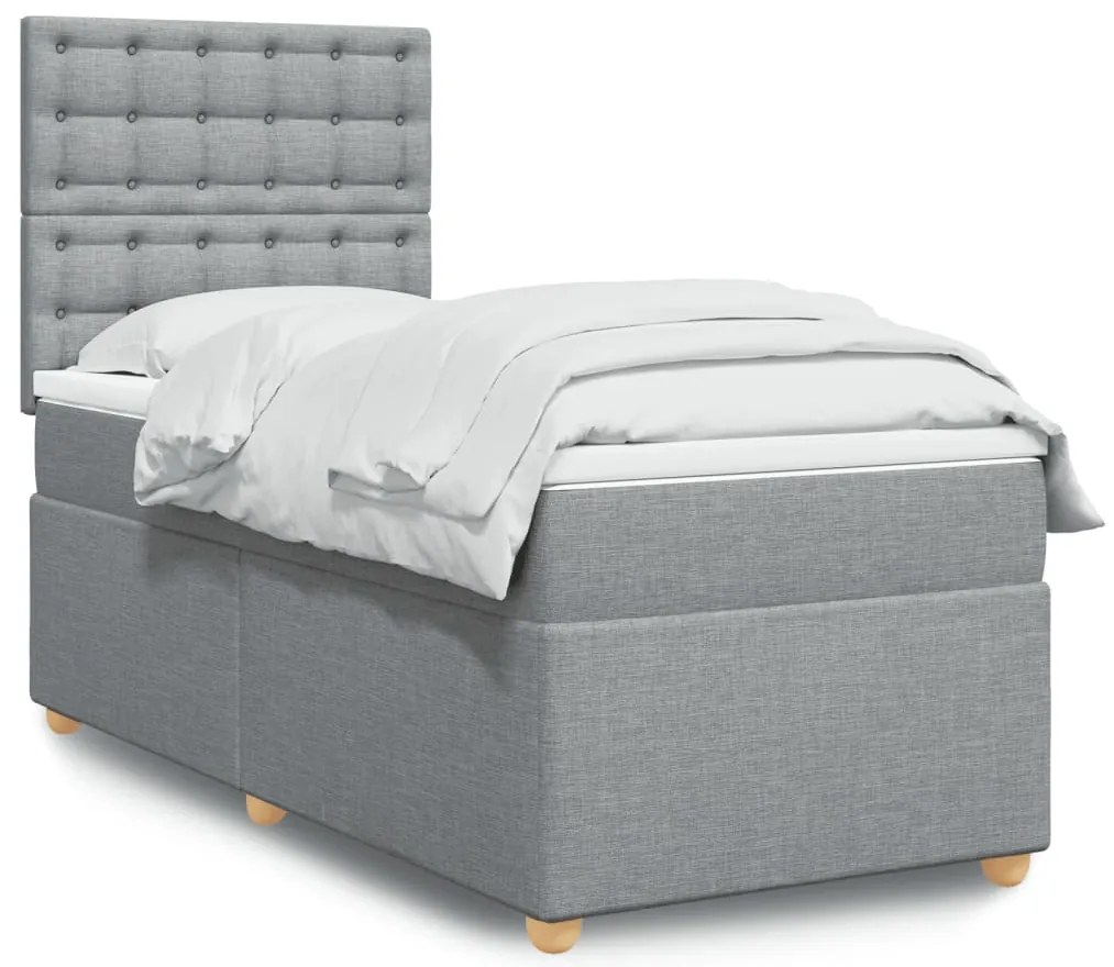 vidaXL Pat continental cu saltea, gri deschis, 80x200 cm, textil
