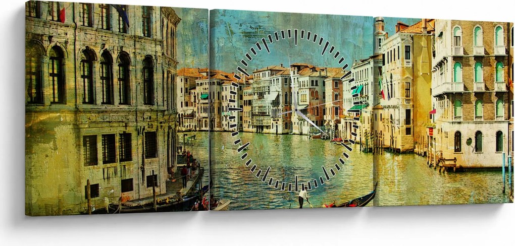 Tablou - Canalul de la Veneția și gondole (cu ceas) (90x30 cm)