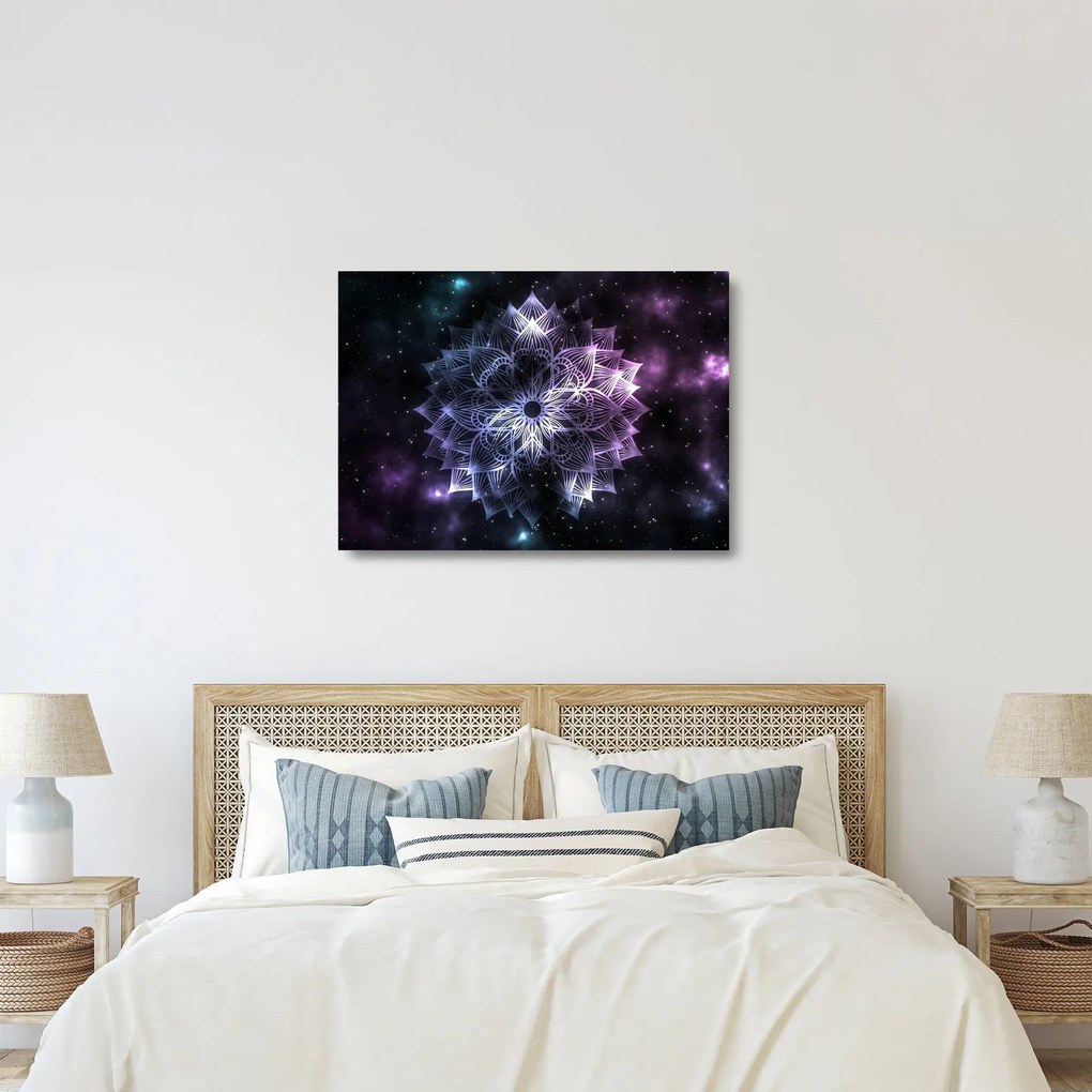 Tablou pe sticlă - Mandala Lotus în spațiu (70x50 cm)