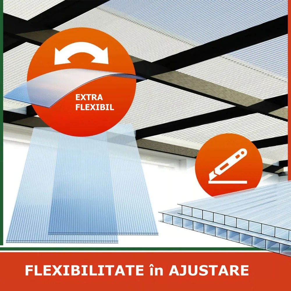 Policarbonat celular MARK 4mm, 60,5x121x0,4cm, 14 bucăți, transparent Jurhan