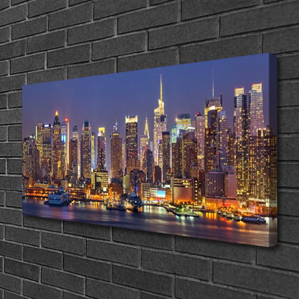 Tablou pe panza canvas Oraș Case Violet Galben Maro