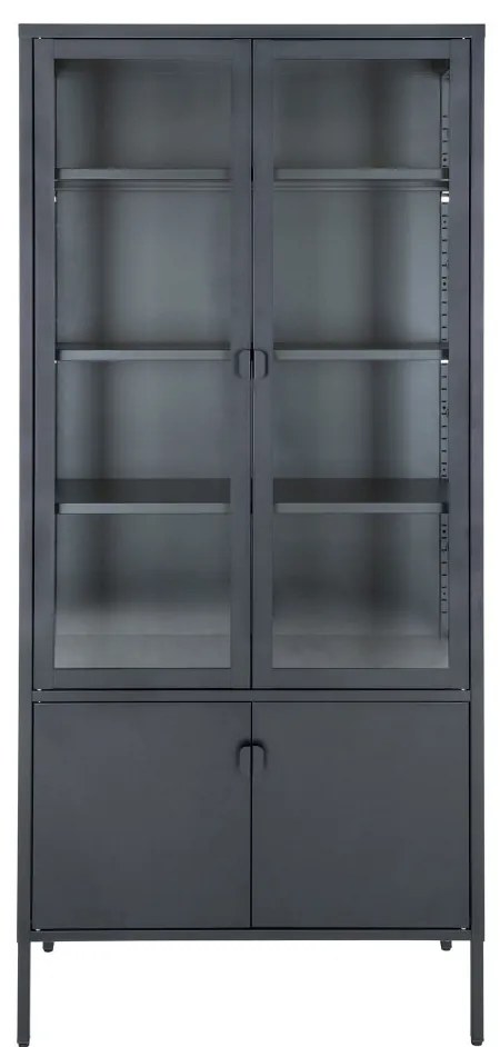 Vitrină Brisbane, 4 uși din sticlă, oțel, negru 80x35x180 cm