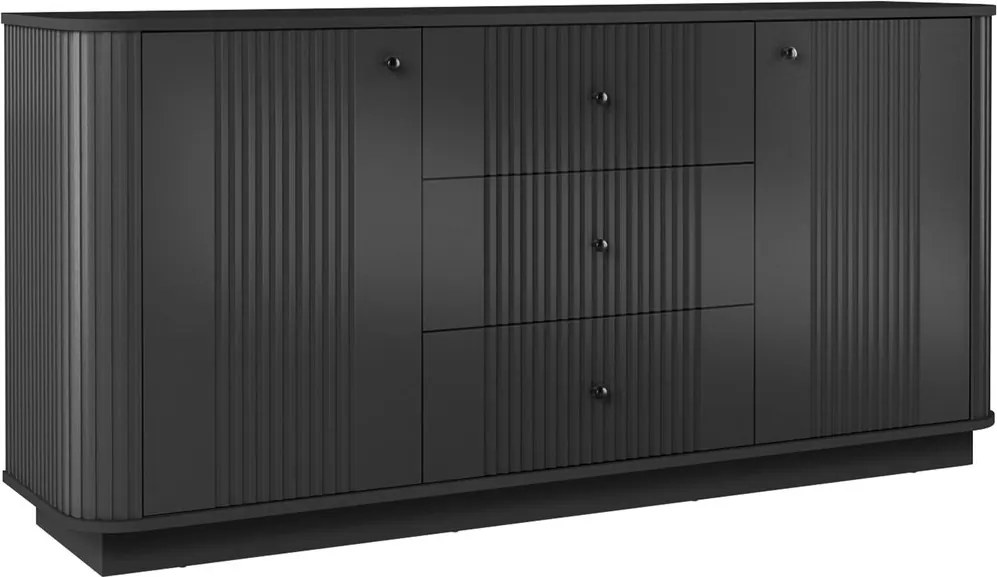 Comodă cu sertare pe soclu Vesper 160 cm - negru / mânere negre