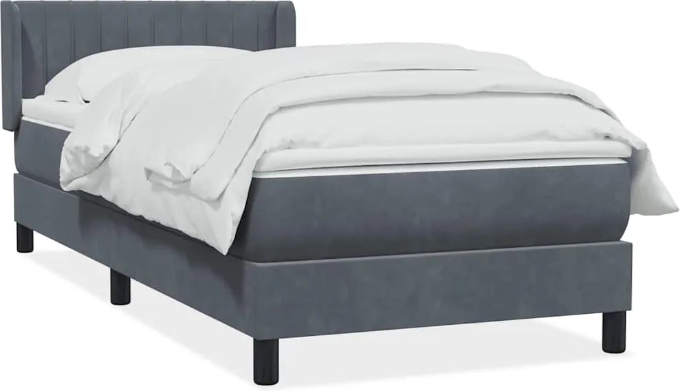 vidaXL Pat box spring cu saltea, gri închis, 80x220 cm, catifea