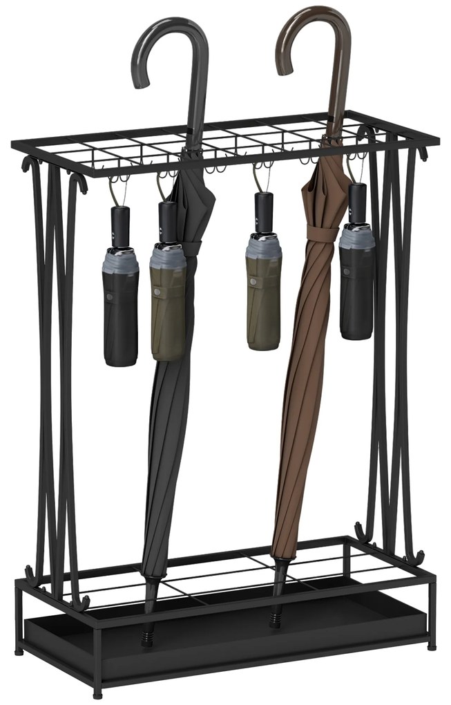 HOMCOM Suport pentru Umbrele din Oțel cu Tavă de Scurgere Detașabilă, 50x24x68 cm, Negru | Aosom Romania