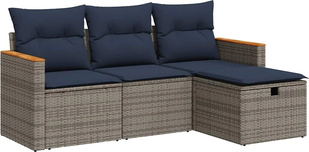 vidaXL Set canapea de grădină cu perne, 4 piese, gri, poliratan