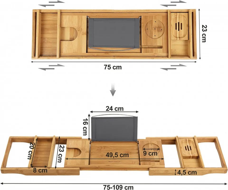 Masuta Extensibila pentru Cada, Bambus, Natural, Vasagle, BCB88Y