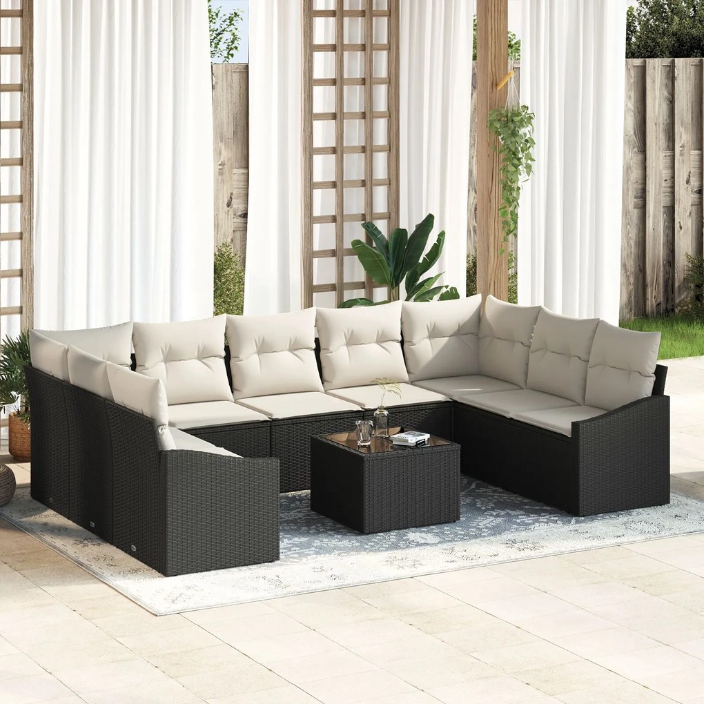 vidaXL Set de canapele pentru grădină 10 pcs Negru Rattan poli