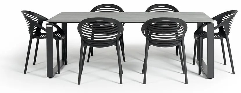 Set mobilier de grădină pentru 6 persoane cu scaune negre Joanna și masă Strong, 100 x 210 cm