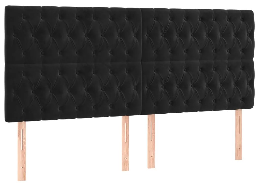 Cadru de pat cu tablie, negru, 200x200 cm, catifea Negru, 200 x 200 cm, Design cu nasturi