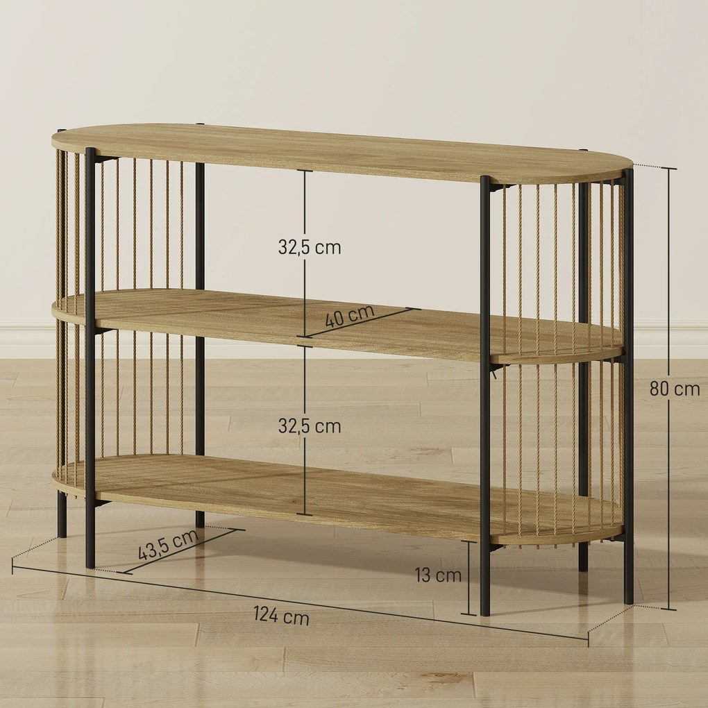 HOMCOM Blat de Consolă cu Coardă de Hârtie Împletită Manual Cadru de Oțel Stil Bohemian 124x43,5x80 cm Natural | Aosom Romania