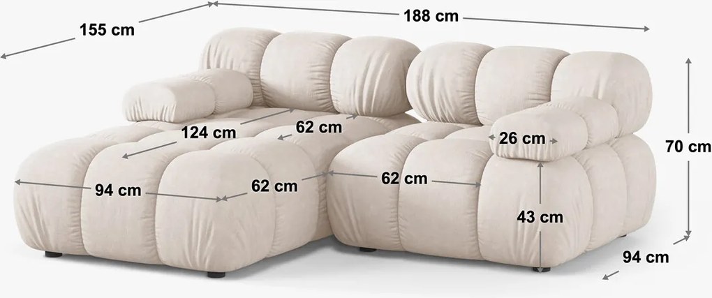 Coltar modular stanga 3 locuri, Bellis-51, Micadoni Home, 188x155x70 cm, catifea, teracota