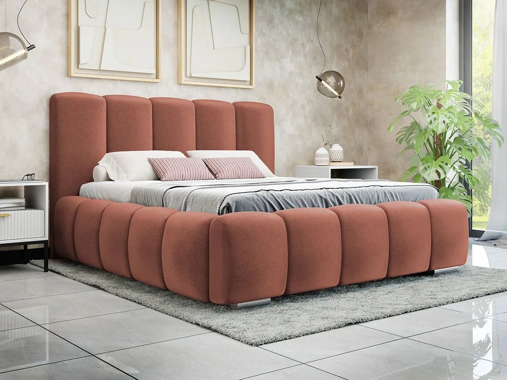 Pat matrimonial 140 cm Leskana (teracotă) (cu somieră) (cu sp. depozitare). Promo -17%. 1104152