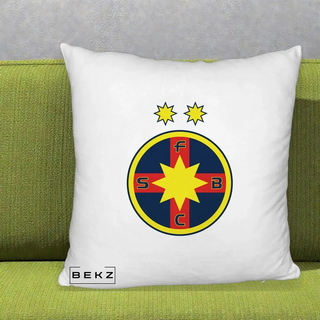 Perna Personalizata FCSB Fotbal Club Steaua Bucuresti, 40x40 cm, Alb Pufos, Husa Detasabila, Perna Inclusa, BEKZ®