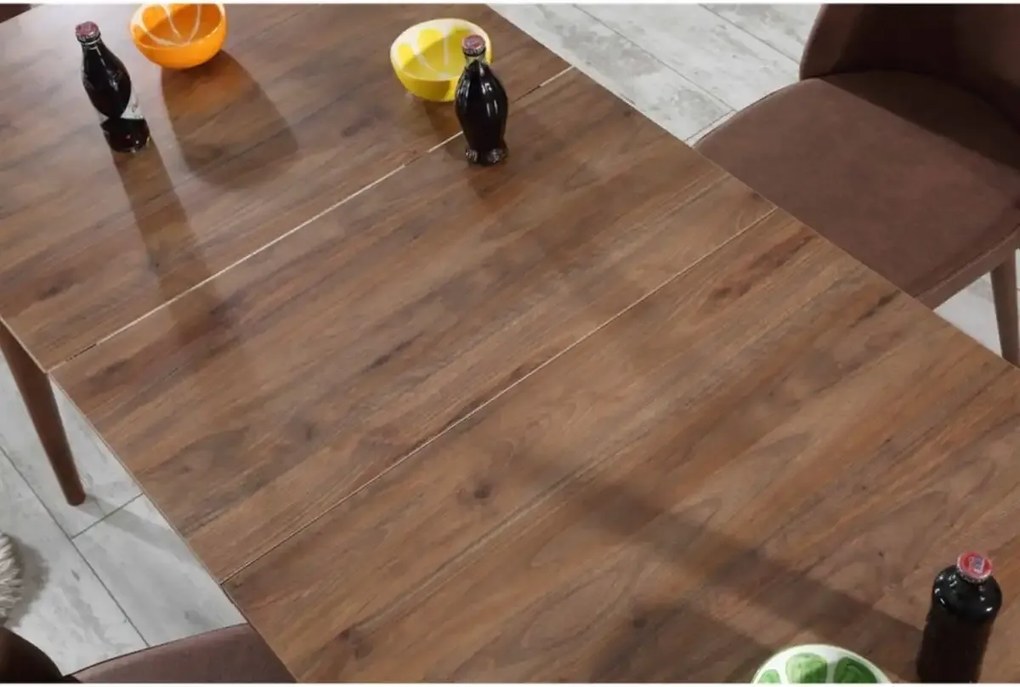 Set masa extensibila cu 4 scaune tapitate Homs nuc 110 x 70 cm
