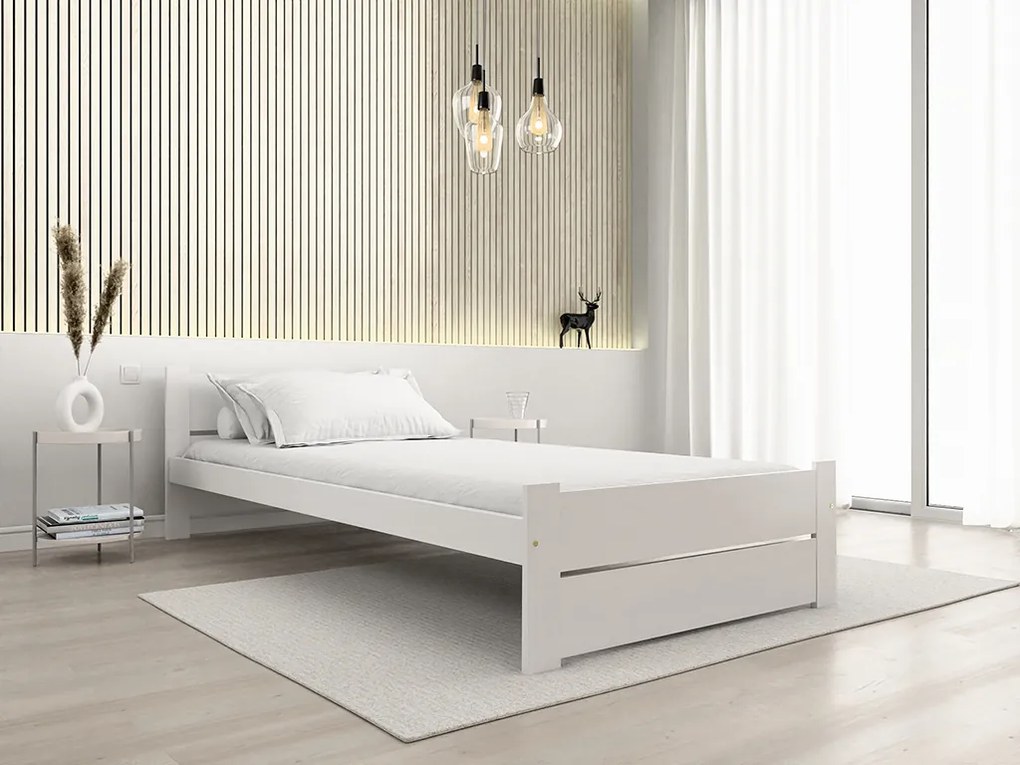 Pat de o persoana Culoare alb, IKAROS DOUBLE 90 x 200 cm Saltele: Cu saltele Sommera 18 cm, Somiera pat: Cu lamele drepte