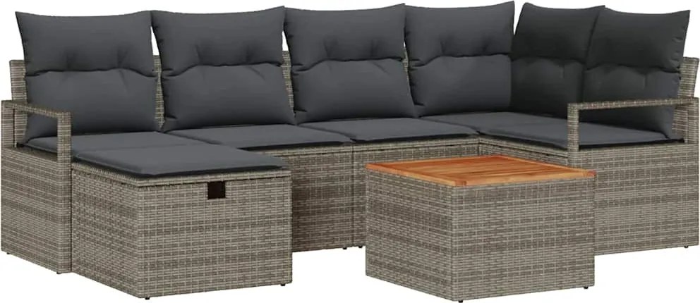 vidaXL Set de canapele pentru grădină cu pernă 7 pcs Gri poliratan