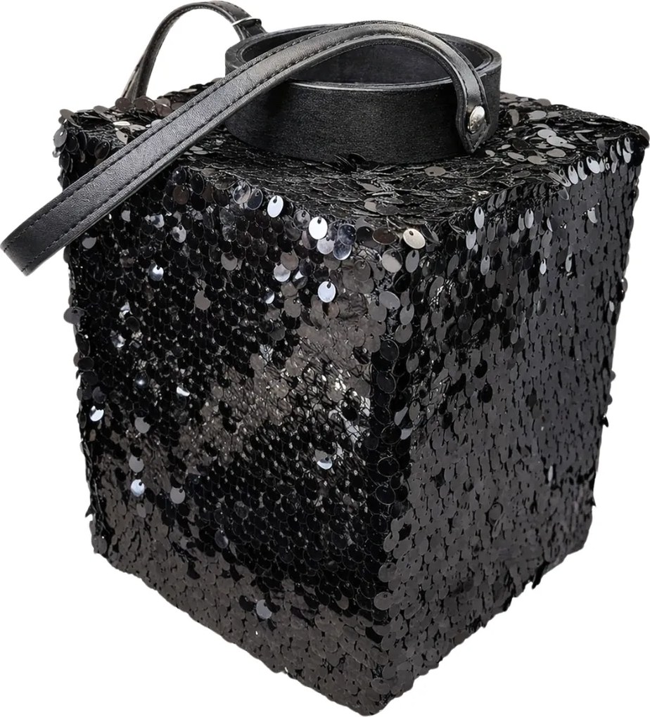 Laterna cu sclipici LOFTY GLAM 27 cm, neagra