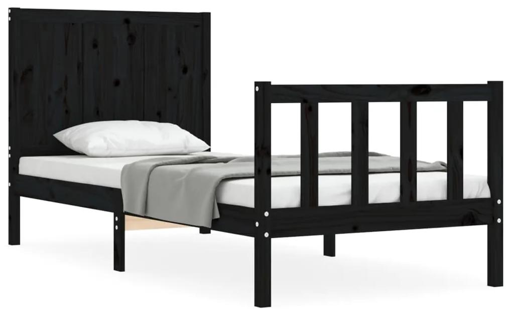 3192610 vidaXL Cadru de pat cu tăblie, negru, 90x200 cm, lemn masiv