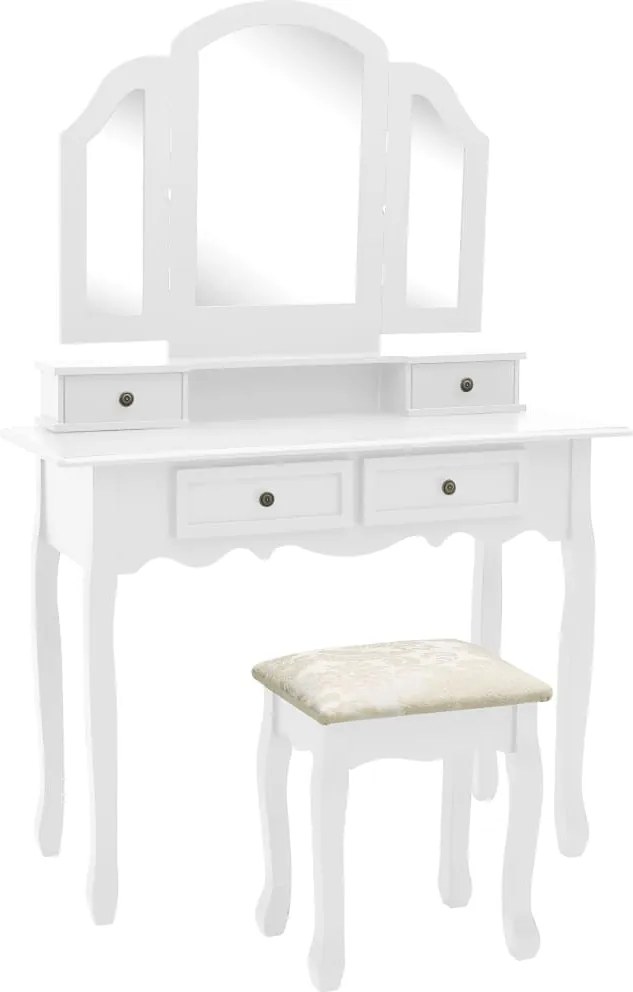 vidaXL Set masă toaletă cu taburet alb 100x40x146 cm lemn paulownia