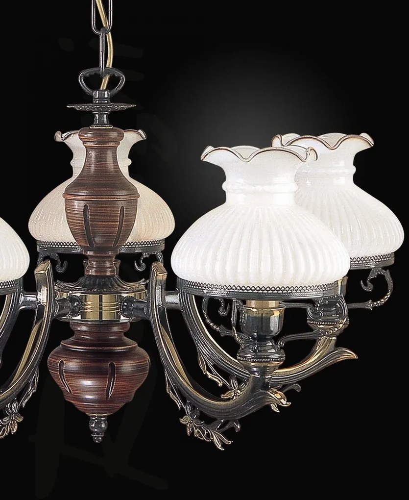 Candelabru cu 5 brate design italian din alama cu lemn 2810