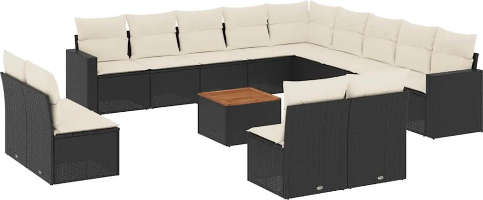 vidaXL Set mobilier de grădină cu perne, 14 piese, negru, poliratan